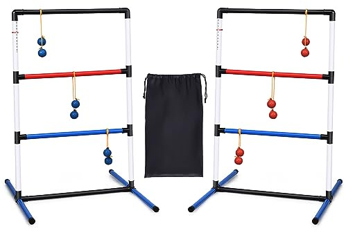 COSTWAY 2-i-1-uppsättning stegegolf kastspel, Laddergolf med inbyggd poängräknare, stegegolf-set inkl. bollar och väskor, kastspel för hela familjen för gräsmatta, strand, fester