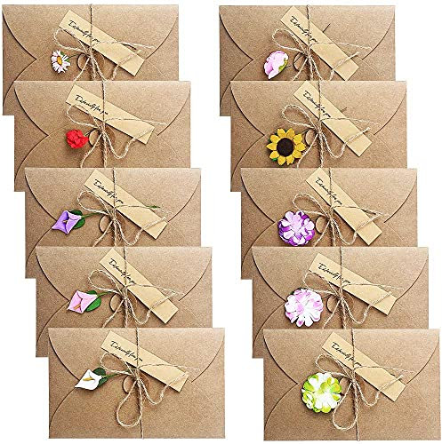 Rayong 10 Stück Grußkarte Set 17,5 x 11cm Geburtstagskarten Set Retro Kraftpapier-leere Umschläge Blanko Retro Grußkarte mit Umschläge für Geburtstag Valentinstag Muttertag