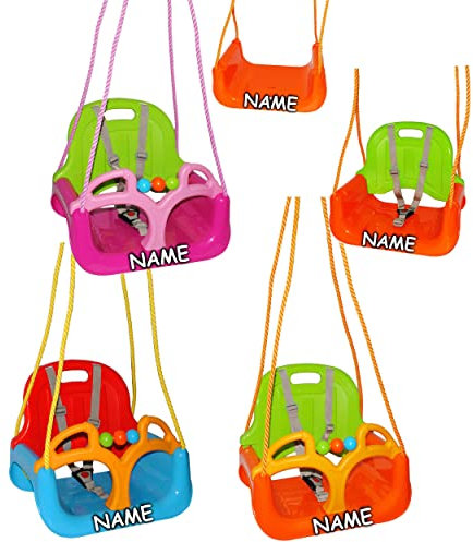 alles-meine.de GmbH mitwachsende - Gitterschaukel/Babyschaukel mit Gurt - ORANGE/GRÜN/GELB - incl. Name - Leichter Einstieg ! - verstellbar & mitwachsend - belastbar 10..