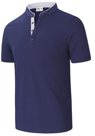 KTWOLEN Henley T-Shirt Homme Col Mao Coton Respirant Manches Courtes Décontracté Été Chemise pour Homme