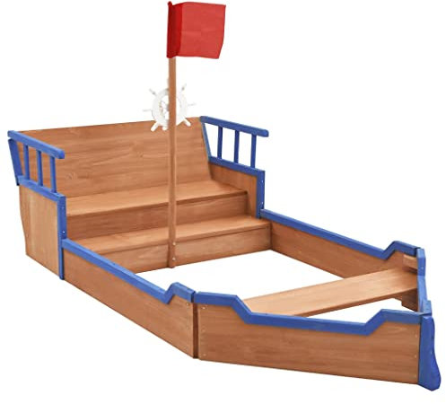 INLIFE 92171 Bac à sable, bateau pirate, en bois de sapin, 190 x 94,5 x 101 cm, 13,45 kg