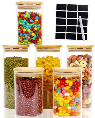 Lannvan Vorratsgläser Mit Deckel - 6er Set Luftdicht Glasbehälter mit Deckel - Vorratsdosen Mit Holzdeckel - Küche Luftdicht Aufbewahrungsgläser - 600ml/950ml