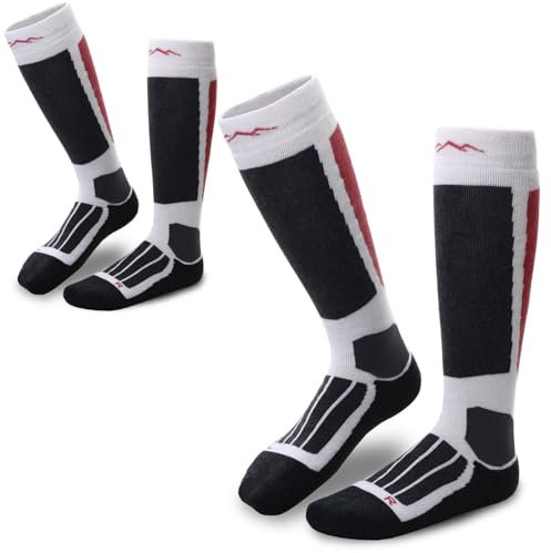 gipfelsport Skisocken für Kinder, Herren und Damen - Dicke Socken aus Merinowolle, warme Merino Snowboardsocken, 2x Paar Skistrümpfe, Weiß, Größe 42-44