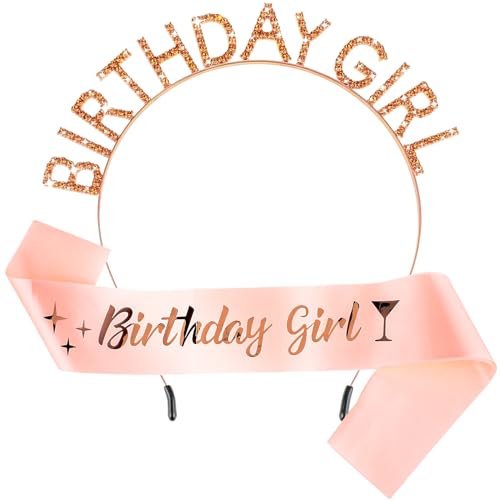 Jeffdad Geburtstag Krone Mädchen Schärpe, Mädchen Geburtstag Kopfschmuck Birthday Schärpe Bling Strass Haarband Happy Birthday Zubehör für Frauen Feiern Party Abschlussball