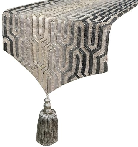 The HomeCentric Decorativo Grigio Runner da tavola, 40 x 225 cm Jacquard Runner da tavola, Perline, Nappe, Geometrico Biancheria da tavola, Moderno Decorazioni per Matrimoni - Grey Pinnacle