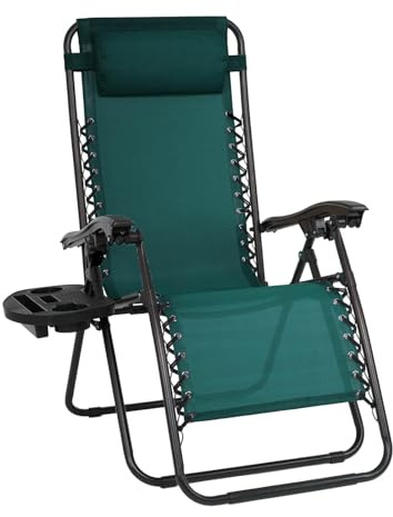 EIGFOH Tumbonas Plegables,Tumbonas Jardin Exterior Silla de Playas con Portavasos y Reposacabezas,Silla de Playa Ajustable para Jardín,Playa,Piscina,Terraza,Carga de 150 KG (Verde 1 Tumbonas)