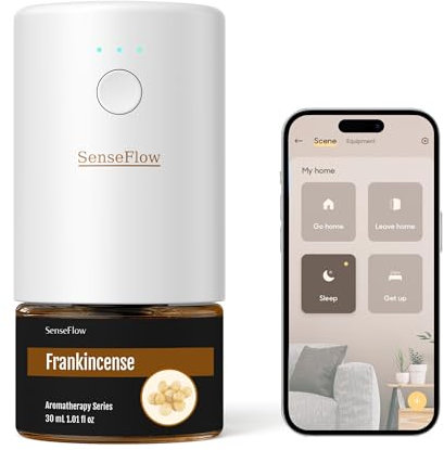 SenseFlow Essential Oil Diffuser Waterless Ultrasonic Smart Wi-Fi SF101S - 100% Plant-Based, LED Light, Adjustable Modes, 100㎡ Covers, 120-Day Scent - Air Freshener & Aromatherapy - Frankincense