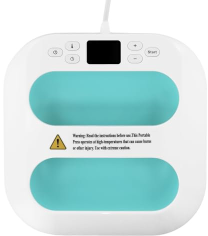 QWORK® Tragbare Heizpresse Plotter - Heizplatte 22,5cm x 22,5cm - Aufheizen auf 205 °C in 1 Minute - Transferpresse für T-Shirts Taschen Kissen und mehr