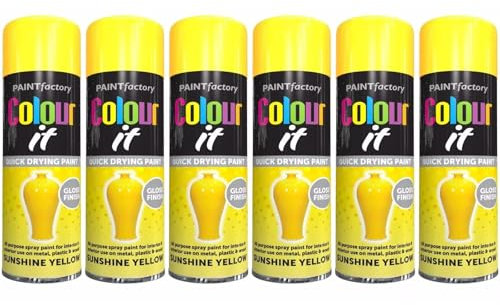 DIOXSTAR Sunshine Yellow Spray Paint, Gloss Finish, Quick Drying, All Purpose Spray for Metal, Wood, Plastic, Interior & Exterior Use, 250ml (6 PCS)