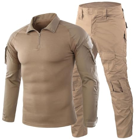 Oanviso Homme 2 Pièces Tactique de Camouflage Costume Vêtements Tactique Uniforme Militaire Randonnée Chemise de Combat et Cargo Pantalon pour Paintball Chasse A Kaki L