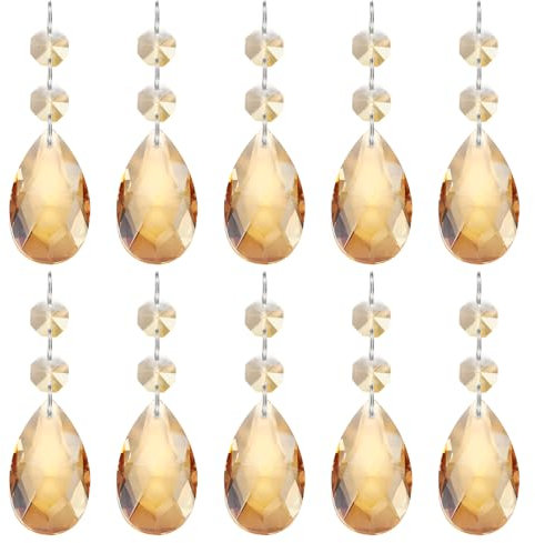 PATIKIL Gocce Cristallo a Forma Lacrima per Lampadari, 10Pz 85mm Lunghezza 38mm Pendenti per Lampadari Parti Prismi Ornamenti Pendenti per Arti e Mestieri Fai da Te, Oro Champagne