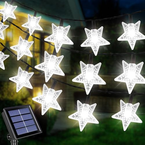 Fohil Guirlande Lumineuse Exterieur Solaire, 12M 100 LED Etoile Guirlande Lumineuse Noël IP65 Étanche 8 Modes Décoration pour Noël Exterieur Jardin Terrasse Patio Cour Maison Chambre Mariage Fête
