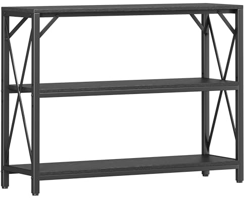 Homeiju Entry Table 40 Width, 3-Tier Entryway Table with Storage, Industrial Sofa Table with Open Shelves, Foyer Tables for Entryway, Hallway, Kitchen, Living Room and Bedroom, Black