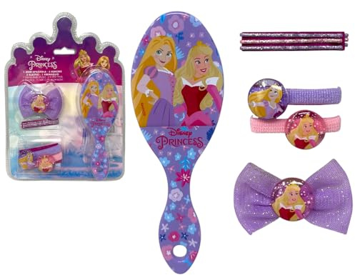 Accessori per capelli Principesse Disney per bambine confezione a forma di castello completa di 7 pezzi spazzola forcine elastici fermaglio