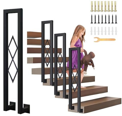 YUJEYHD Barandilla de Escalera Interior en Forma de U Pasamanos Antideslizante, Balaustre de Seguridad de Hierro Forjado Valla Decorativa para Jardín, Porche, Desván y Exterior(Size:110cm,Color:negro)