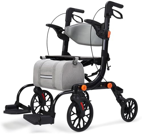 ERVOVTE Rollator Walker with Seat and Wheels Mobility Folding Lightweight with Pedal, 10 Big Wheels Aluminum Frame, 300 Lb, Walking Aids for All Terrain