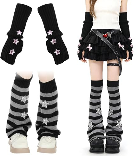 Arm Warmers & Leg Warmers Set, Y2k Goth Harajuku Style Grunge Accessories
