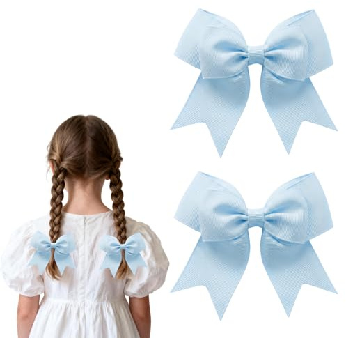 2Pcs Hair Bows Pink Bow Hair Clips for Girls Cute Grosgrain Ribbon Bowknot Hair Accessories Toddler Children Women Daily Wedding Party Dress Outfit Decor (2, Sky Blue, 11.5 * 11.5CM)