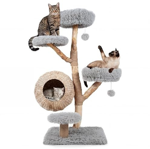 GOPLUS Arbre a Chat Bois Solide XXL, Tour de Jeux pour Chat Interieur | Hauteur 134cm à 5 Niveaux, Poteaux à Griffer en Jute, Condo Grand, 2 Plateformes et 2 Niches en Coussins Amovible, Lavables