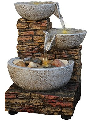 Nature's Mark 6 H Cascading Bowl and Brick LED Fountain (Adapter Included Free)