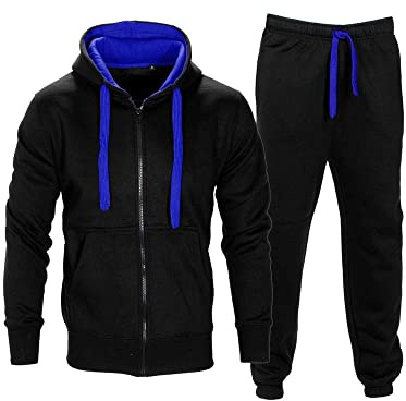 Love My Fashions® Men’s Tracksuit Full Sleeve Contrast Fleece Top & Bottom Cord Set Zipper Hood Jogging Suit Set Plus Sizes