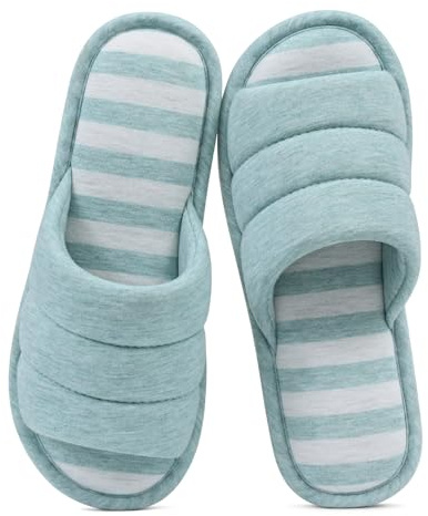 shevalues Women's Soft Indoor Slippers Open Toe Cotton Memory Foam Slip on Home Shoes House Slippers, Teal 260 (Size 7.5-8.5)