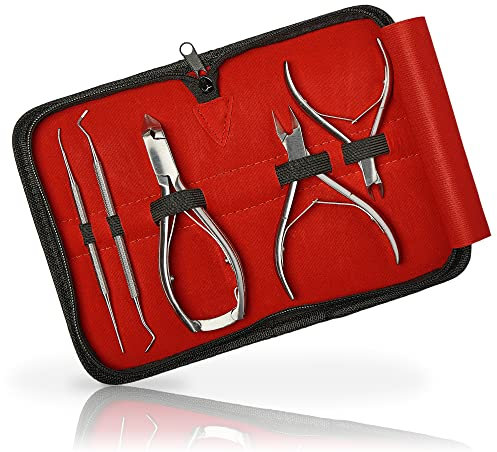 Sunglow Pediküre und Maniküre Set – 5-teiliges Nagelset | Praktisches Nagelpflegeset für Damen und Herren mit Nageletui – Podologie Set aus rostfreiem Edelstahl