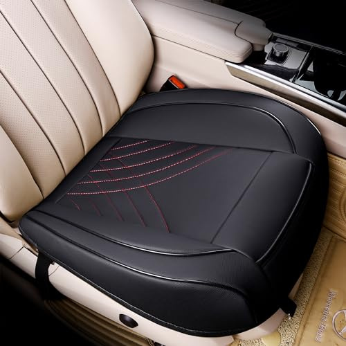 kingphenix Car Seat Cover, PU Leather Front Bottom Seat Protector | Front Bottom Seat Protector, Non-Slip Base, Edge Coverage and Easy Installation for Cars, SUVs, Pickups and Vans, Black & Red