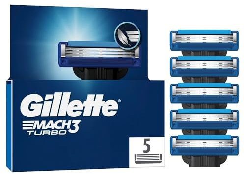 Gillette Mach3 Turbo Rasierklingen für Männer, 5 Original Gillette Ersatzklingen, Klingen für Herren mit Gleitstreifen für ein sanftes Gleiten und Klingenbeschichtung