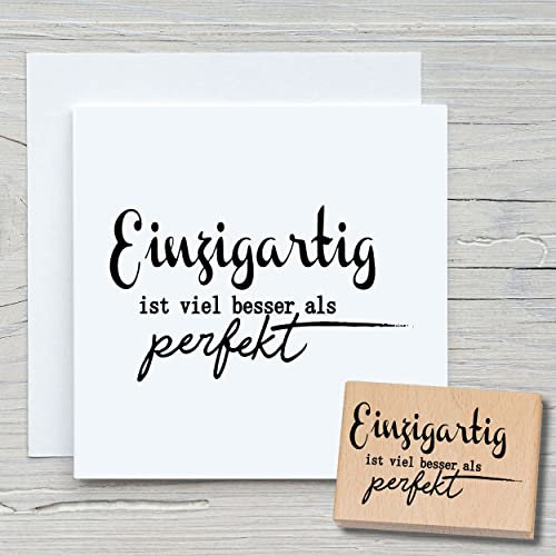 NEWSTAMPS Stempel Einzigartig Motivstempel groß aus Holz & Gummi zum Karten basteln, Holzstempel, Sprüche, Spruchstempel, Textstempel, Schrift, Scrapbook, Textilstempel, Deko