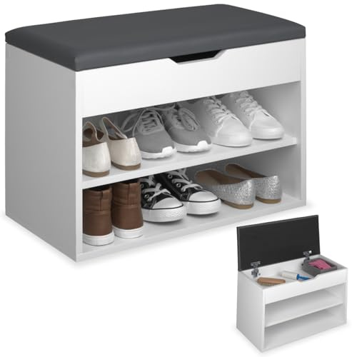 tectake® Scarpiera salvaspazio slim, Comoda Seduta Imbottita, Panca Portascarpe, Scarpiera ingresso con Ripiani Aperti, Facile da Montare, Mobile Porta Scarpe - 60 x 30 x 43,5 cm - Bianco