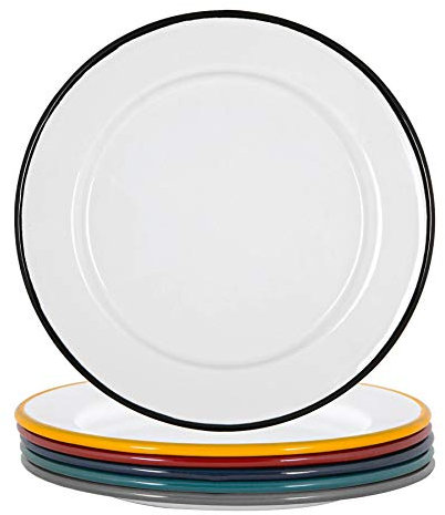 Argon Tableware Enamel Side Plates - 20cm - Pack of 6 - Multicoloured Dining Plates Lightweight Small Dinner Dish for Appetisers, Starters, Mains, Sides, Desserts