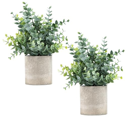 Coferset 2 Pack Small Fake Plants Eucalyptus Potted Artificial Plants for Shelf Desk Home Bathroom Farmhouse Room Coffee Table Decor (Sage Green)