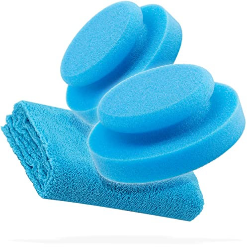 detailmate Car Care - Made in Germany - Polishing Sponges Made of Premium Foam for Hand Polishing/Waxing/Applicator for Care Products on Plastic, Tyres, etc. (Bundle - 2 x Sponge + Cloth)