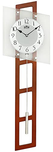 MPM Quality Design Pendeluhr Wanduhr, Dunkles Holz, hochwertige Verarbeitung aus Holz und Glas, 700 x 210 x 80 mm, Elegante Uhr modern, Quarz-Schrittmotor, große Wanduhr mit Pendel, Wohnzimmeruhren
