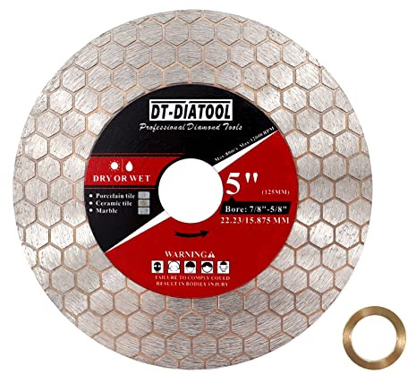 DT-DIATOOL Disco Diamantato 125mm per Piastrelle Gres Porcellanato Marmo Granito Taglio e Rettifica dei Bordi