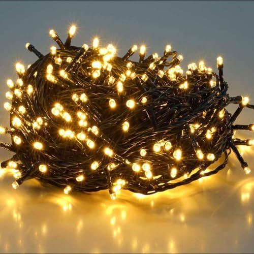 Salcar - Guirnalda luminosa de 5 m, 50 LED, iluminación de árbol de Navidad, guirnalda luminosa exterior impermeable con 8 modos y memoria para jardín interior, balcón, árbol de Navidad, blanco cálido