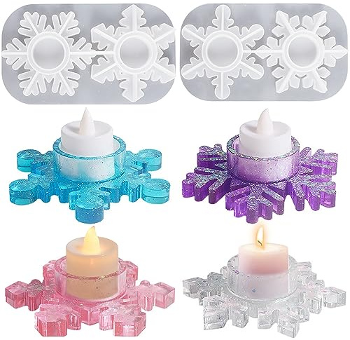 Voaesdk 2 Sets Snowflake Candle Holder Resin Molds,Tealight Candle Holders Silicone Moulds for Resin, Candlestick Epoxy Casting Mold for DIY Christmas Tealight Holder Home Decor