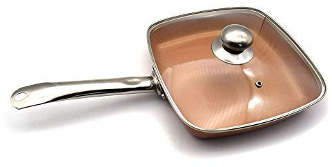Stekpanna Kopparpanna Nonstick Djup fyrkantig induktionskastrull Stekpanna Stekpanna Diskmaskin Säker Ugnssäker Stekpanna (Storlek: 2,2 mm lock) () interesting