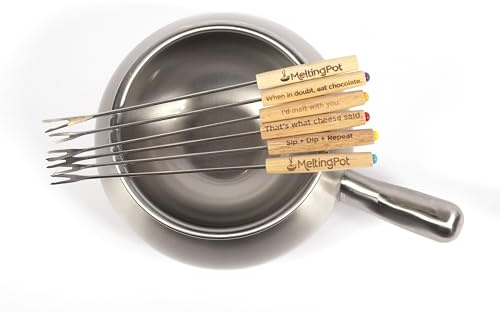 The Official Melting Pot 8-piece Fondue Set -2 Qt. Stainless Steel Pot with liner and 6 Fondue Forks for Cheese, Chocolate & Broth