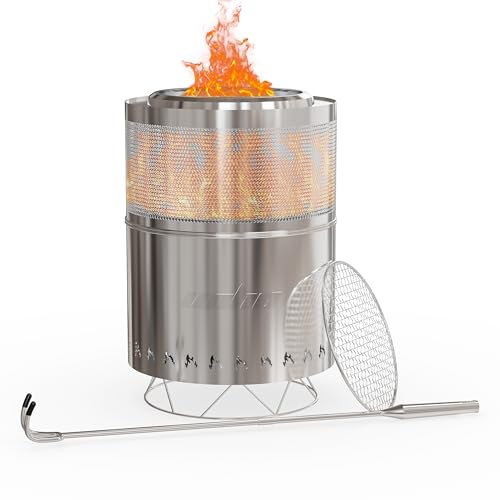 UNHO Brasero INOX 304 Extérieur Barbecue: Incinérateur de Jardin Grille Barbecue Chauffage Foyer Poêle pour Terrasse Patio Cour - 36x46cm Noir