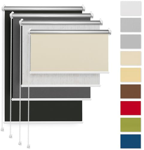 Rettika Verdunkelungsrollo ohne Bohren, für Fenster, Breite 140 cm, Höhe 120 cm, Beige Farbe, Klemmfix Montage, Jalousien Fenster, Fenster rollos für innen, Klemmrollo