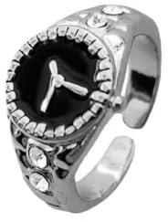 Crymystal Vintage Watch Ring Silver Watch Knuckle RingWatch Open Finger Ring Retro Stacking Ring Adjustable Handmade Ring Jewelry for Women and Girls (Silver)