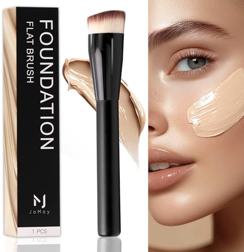 JoMay Flat Top Kabuki Foundation Brush – Vegan Makeup Brush for Liquid, Cream & Powder – Dense, Soft Bristles for Buffing & Blending – Black