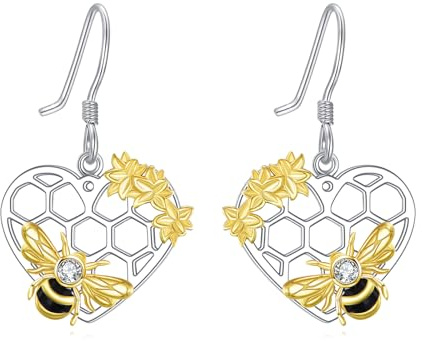 Biene Ohrringe 925 Sterling Silber Humblee Waben Ohrringe Hummel Bienen Ohrstecker Honig Schmuck für Damen Frauen Liebhaber Geschenk