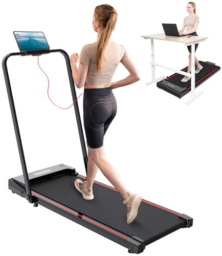 GEARSTONE Laufband für Zuhause, Klappbares Laufband, bis12KM/H mit Handläufen und Fernbedienung,LCD-Anzeige, 1400W Walking Pad im Büro, Keine Installation, große Lauffläche (schwarz-rot)