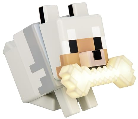 Paladone Minecraft Wolf GloBuddies 3D-färgskiftande ljus, officiellt licensierad LED-nattlampa, tryck för att ändra färg, spelvaror, batteridriven