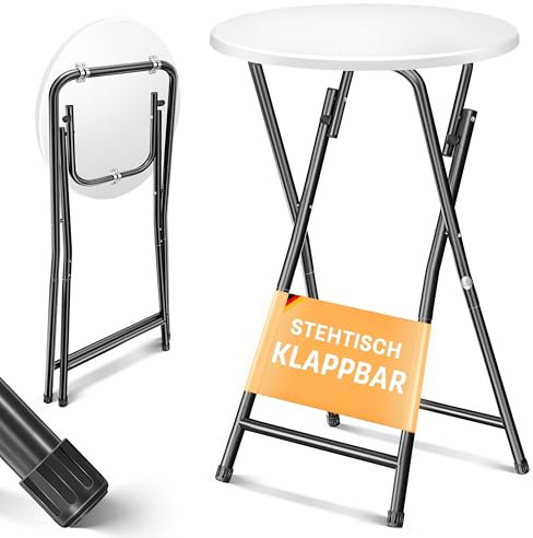 KESSER® Stehtisch Bistrotisch mit PVC-Platte | Wetterbeständiger Klapptisch | 60cm / 110cm | Partytisch Tisch rutschfest | In- & Outdoor | Hochzeit Empfangstisch | 4 Standfüße pulverbeschichtet