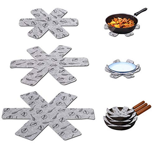 SKYYUE Separatori Pentole Proteggi Pentole e Salvapadelle 9 Pezzi Protezioni per Padelle in Feltro in 3 Misure, Protezioni Antigraffio per Padelle, Adatto a Vari Tipi di Utensili da Cucina (Grigio)