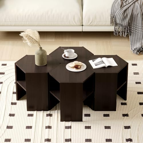 PREMTURE Hexagonal Nesting Coffee Table Set of 4, Stacking Side Table, Space Saving Stackable End Table for Living Room Dining Room Bedroom Home Office, Black